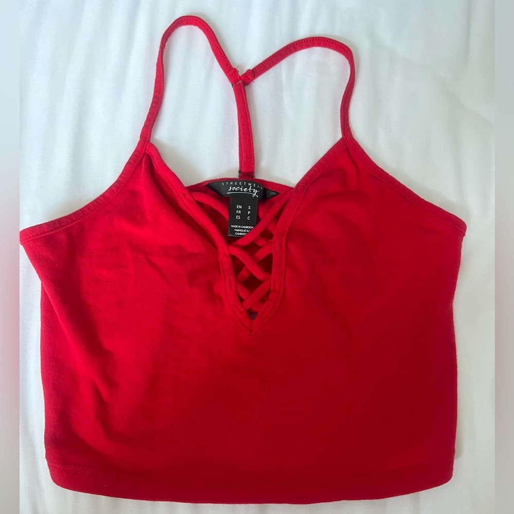 LIKE NEW! Red Lace Up V Neck Tank